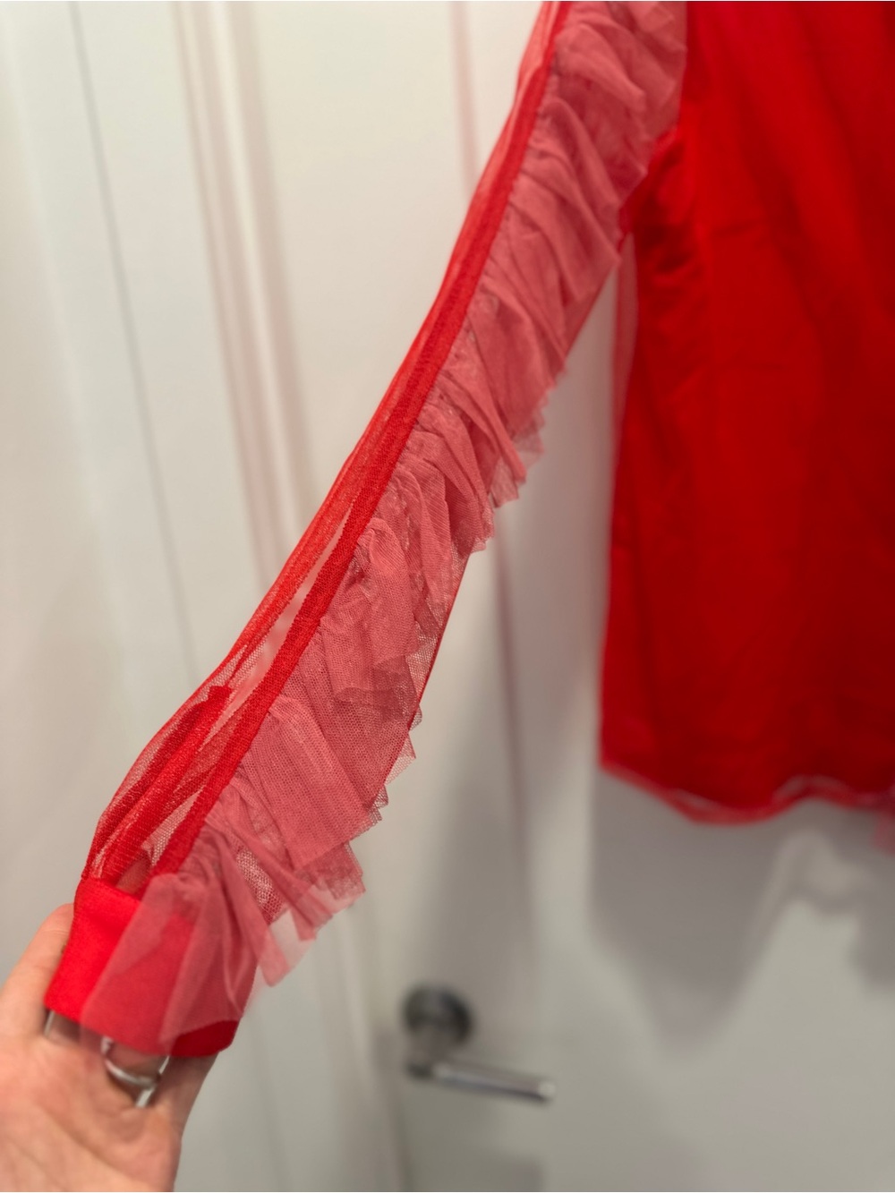 House Of Holland Red Pink Ruffle Sheer Button Down Blouse Designer Eccentric - Picture 2 of 9